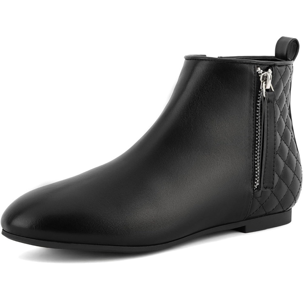 MaxMuxun Ankle Boots Flat Low Heel
Booties W/Side Zipper Black PU Size 6.5 / 499